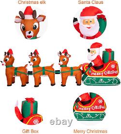 8FT Christmas Inflatable Santa Claus on Sleigh with 3 Reindeer Lighted Xmas Blow