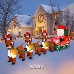 8FT Christmas Inflatable Santa Claus on Sleigh with 3 Reindeer Lighted Xmas Blow