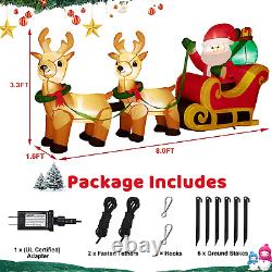 8FT Long Inflatable Santa on Sleigh with 2 Reindeer, Santa and Reindeer Outdoor