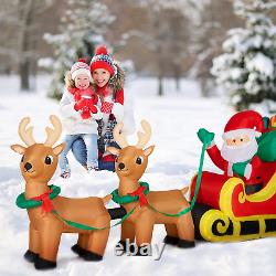 8FT Long Inflatable Santa on Sleigh with 2 Reindeer, Santa and Reindeer Outdoor