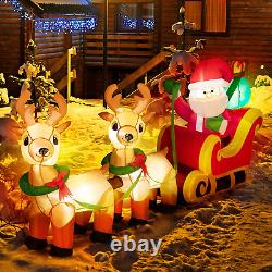 8FT Long Inflatable Santa on Sleigh with 2 Reindeer, Santa and Reindeer Outdoor