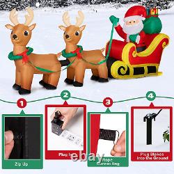 8FT Long Inflatable Santa on Sleigh with 2 Reindeer, Santa and Reindeer Outdoor
