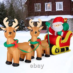 8FT Long Inflatable Santa on Sleigh with 2 Reindeer, Santa and Reindeer Outdoor