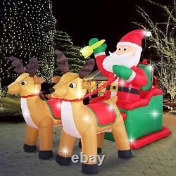 8Ft Christmas Inflatable Santa Claus on Sleigh with Two Reindeer & Gift Box Yard