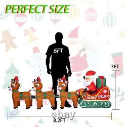 8.2FT Inflatable Christmas Santa Sleigh Reindeer LED Lighted Yard Holiday Decor