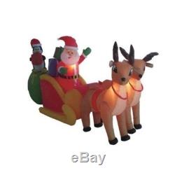 8.5' Airblown Inflatable Santa on Sleigh withReindeer Lighted Christmas Yard Deco