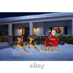 8.5' Santa's Sleigh with Two Reindeers OUTDOOR CHRISTMAS holiday Yard Decor New