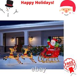8.5 ft Christmas LED Santa's Sleigh with Two Reindeers Indoor/Outdoor Yard Decor