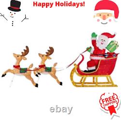 8.5 ft Christmas LED Santa's Sleigh with Two Reindeers Indoor/Outdoor Yard Decor
