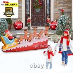 8.9 FT Christmas Inflatable Santa Claus on Sleigh with Three Reindeers, Christma