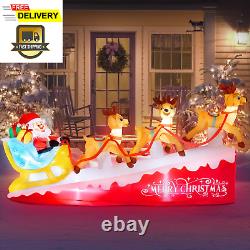 8.9 FT Christmas Inflatable Santa Claus on Sleigh with Three Reindeers, Christma