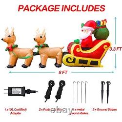 8 FT Long Christmas inflatables Santa on Sleigh with 2 Reindeer Outdoor Chris