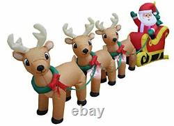8 Foot Long Christmas Inflatable Santa Claus on Sleigh with 3 Reindeer
