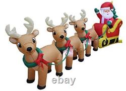 8 Foot Long Christmas Inflatable Santa Claus on Sleigh with 3 Reindeer and