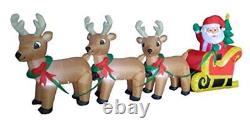 8 Foot Long Christmas Inflatable Santa Claus on Sleigh with 3 Reindeer and