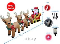 8 Foot Long Christmas Inflatable Santa Claus on Sleigh with 3 Reindeer and Ch