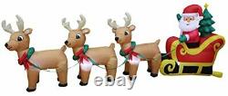 8 Foot Long Christmas Inflatable Santa Claus on Sleigh with 3 Reindeer and Ch