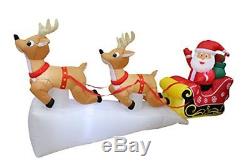 8 Foot Long Christmas Inflatable Santa Claus on Sleigh with Two Flying Reindeer