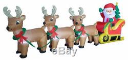 8 Foot Long Christmas Inflatable Santa on Sleigh with 3 Reindeer and Christma