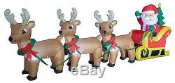 8 Foot Long Christmas Inflatable Santa on Sleigh with 3 Reindeer and Christmas