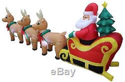 8 Foot Long Christmas Inflatable Santa on Sleigh with 3 Reindeer and Christmas