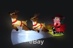 8 Foot Long Christmas LED Inflatable Santa Reindeer Sleigh Yard Party Decoration