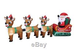 8 Foot Long Christmas LED Inflatable Santa Sleigh Reindeer Yard Party Decoration