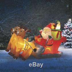 8-Ft. Jolly Santa and Reindeer Pre Lit Sleigh Inflatable Gemmy Christmas Yard