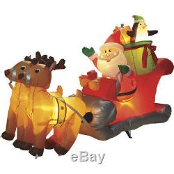 8-Ft. Jolly Santa and Reindeer Pre Lit Sleigh Inflatable Gemmy Christmas Yard
