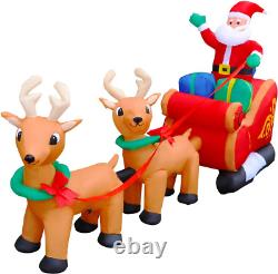 8 Ft LED Inflatable Christmas Reindeer Pull the Sleigh Take Santa Claus Xmas Dec