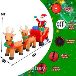 8 Ft LED Inflatable Christmas Reindeer Pull the Sleigh Take Santa Claus Xmas Dec