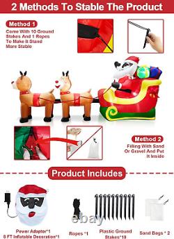 8 Ft Long Christmas Inflatables Black Santa Claus on Sleigh with Reindeer & Gift