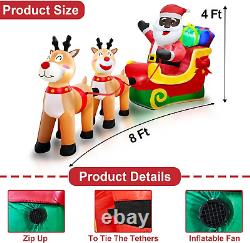 8 Ft Long Christmas Inflatables Black Santa Sleigh Reindeer LED Lights Outdoor D