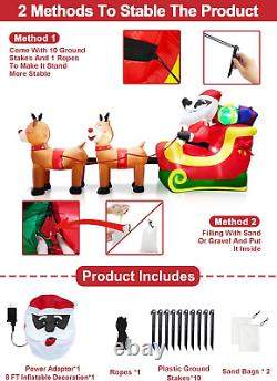 8 Ft Long Christmas Inflatables Black Santa Sleigh Reindeer LED Lights Outdoor D