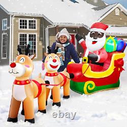 8 Ft Long Christmas Inflatables Black Santa Sleigh Reindeer LED Lights Outdoor D