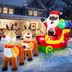 8 Ft Long Christmas Inflatables Black Santa Sleigh Reindeer LED Lights Outdoor D
