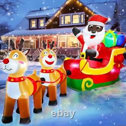 8 Ft Long Christmas Inflatables Black Santa Sleigh Reindeer LED Lights Outdoor D