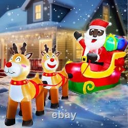 8 Ft Long Christmas Inflatables Black Santa Sleigh Reindeer LED Lights Outdoor D