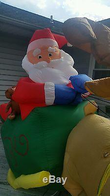 8' Gemmy Holiday Christmas Inflatable Santa withPresents, Sleigh & Reindeer