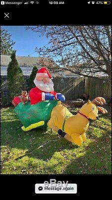 8' Gemmy Holiday Christmas Inflatable Santa withPresents, Sleigh & Reindeer 2002