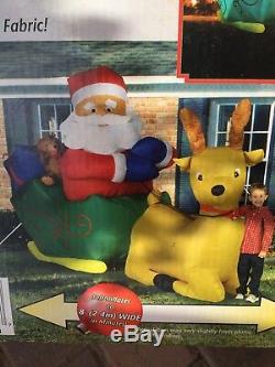 8' Gemmy Holiday Christmas Inflatable Santa withPresents, Sleigh & Reindeer 2002