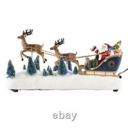 8 LED Santa in Sleigh with Reindeer Christmas Village Accessory Tabletop Decor