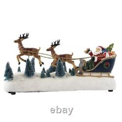 8 LED Santa in Sleigh with Reindeer Christmas Village Accessory Tabletop Decor