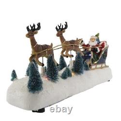 8 LED Santa in Sleigh with Reindeer Christmas Village Accessory Tabletop Decor