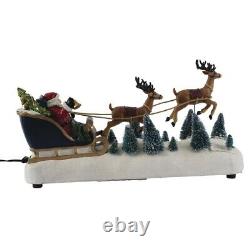 8 LED Santa in Sleigh with Reindeer Christmas Village Accessory Tabletop Decor