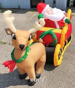 8' Large Animated Airblown Inflatable Santa Waving, Sled, Reindeer NEW
