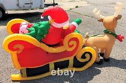 8' Large Animated Airblown Inflatable Santa Waving, Sled, Reindeer NEW