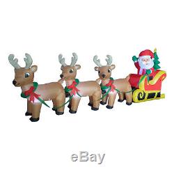 8' Long Christmas Inflatable Sleigh Santa Claus Reindeer Outdoor Yard Decoration