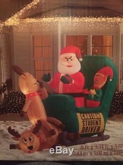 8' Santa reindeer elf sleigh lesson student driver airblown inflatable Christmas