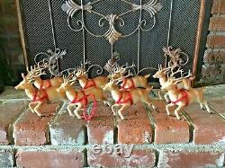 8 Vtg 1950s or 60sHard Plastic Brown Reindeer Santa Sleigh Running Christmas 7